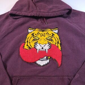 Champion Burgundy Pullover Hoodie Tiger Graphic Print‎ Casual Comfy Sweatshirt